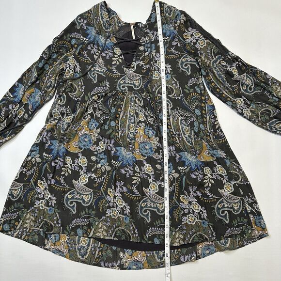 Free People Rain or Shine Paisley Mini Sun Dress Size XS Tunic Swing Boho Shift - Picture 7 of 11